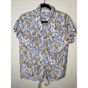 Jane and Delancey giraffe animal safari Shirt Tie button blouse leopard M